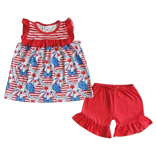 Flag Ruffle Accent 4th of July Summer Shorts Outfit - Kids