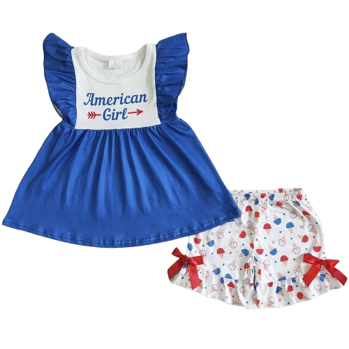 "American Girl" Outfit 4th of July Short Sleeve Shirt and Shorts - Kids Clothing