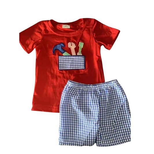 Tool Belt Plaid Outfit Whimsical Short Sleeve Shirt and Shorts - Kids Clothing