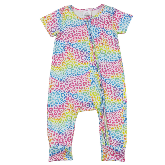 Summer  Southwest Baby Romper Rainbow Leopard Print Zip - Kids Clothes