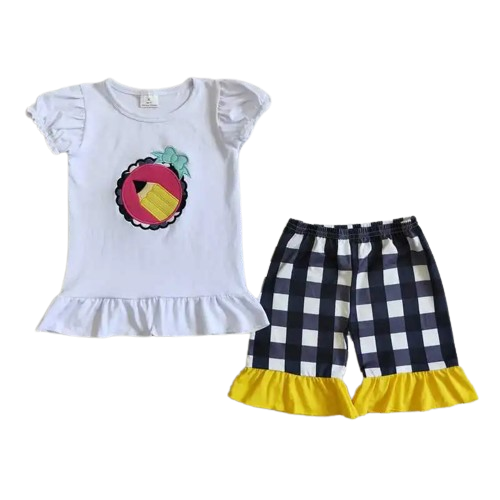 Kids Girls Back to School Outfit - Plaid Pencil Ruffle