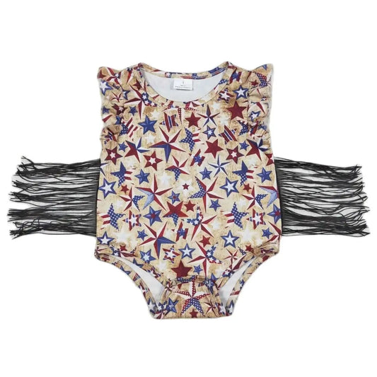 Patriotic USA Baby Romper Western Style Fringed Onesie