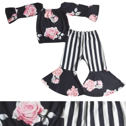 Floral Stripe Long Sleeve Shirt+Pants Spring Summer Girl/Kid